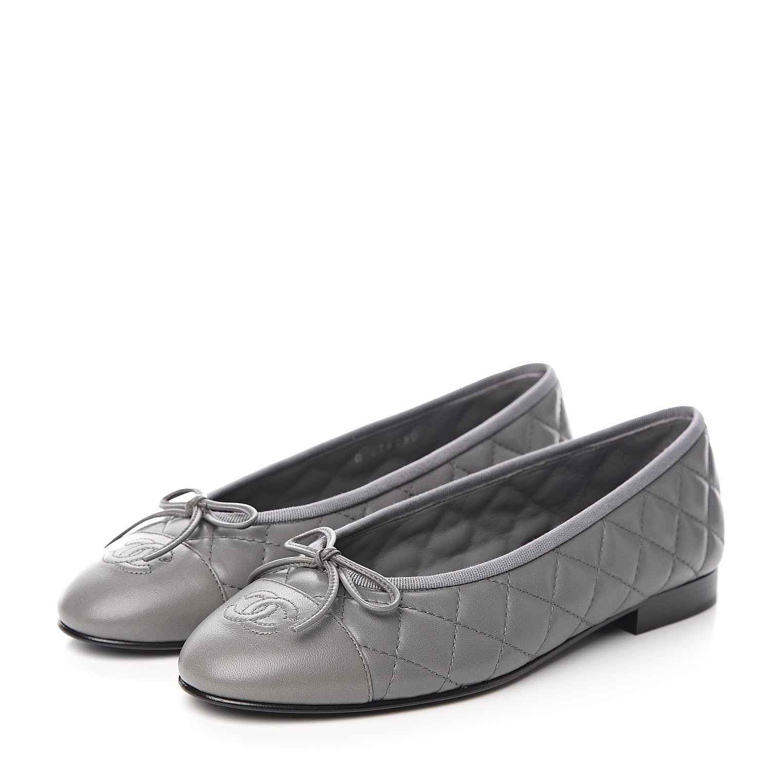 Chanel Lambskin Quilted CC Ballerina Flats 38 Grey 3 of 9