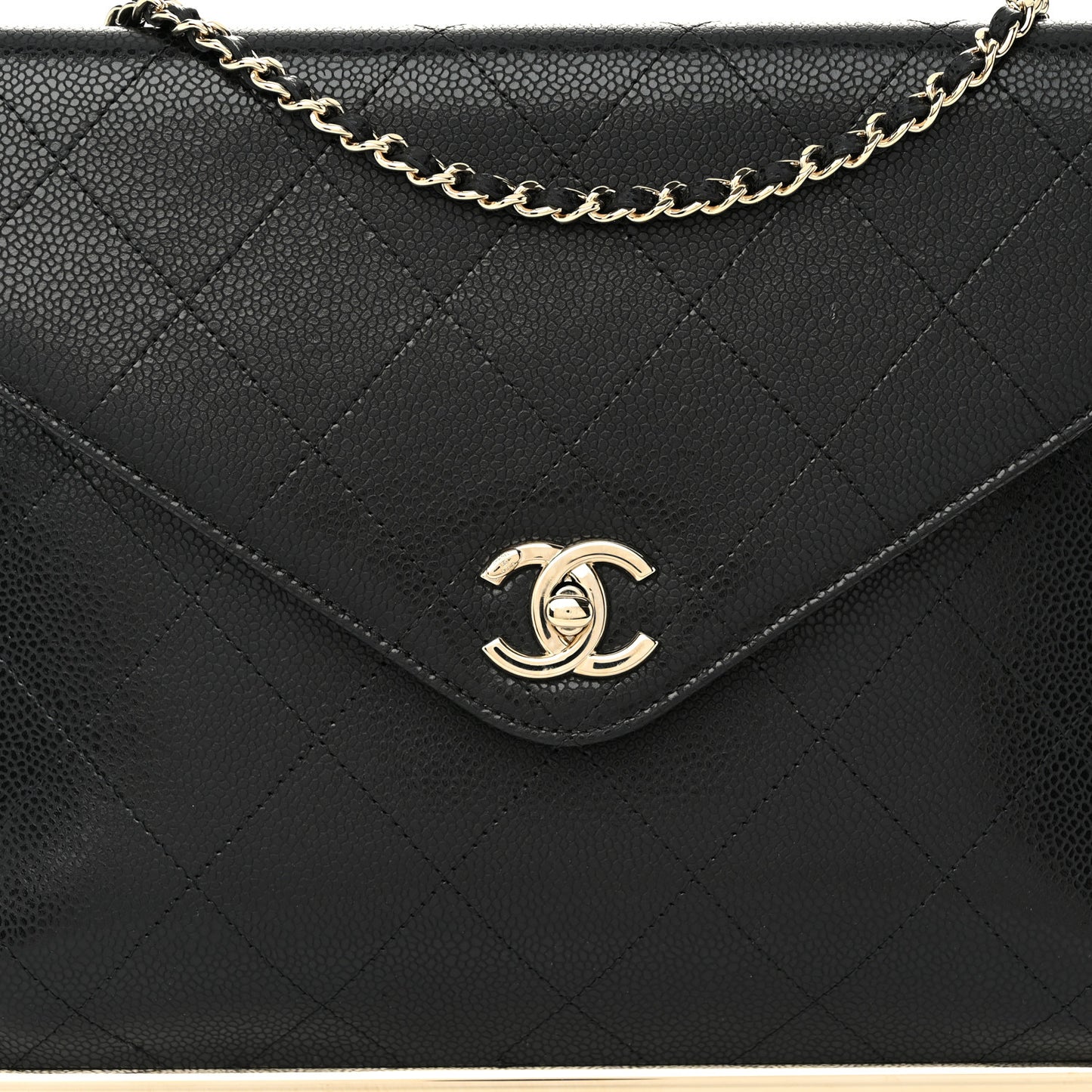 Grained Calfskin Envelope Clutch With Chain WOC Black