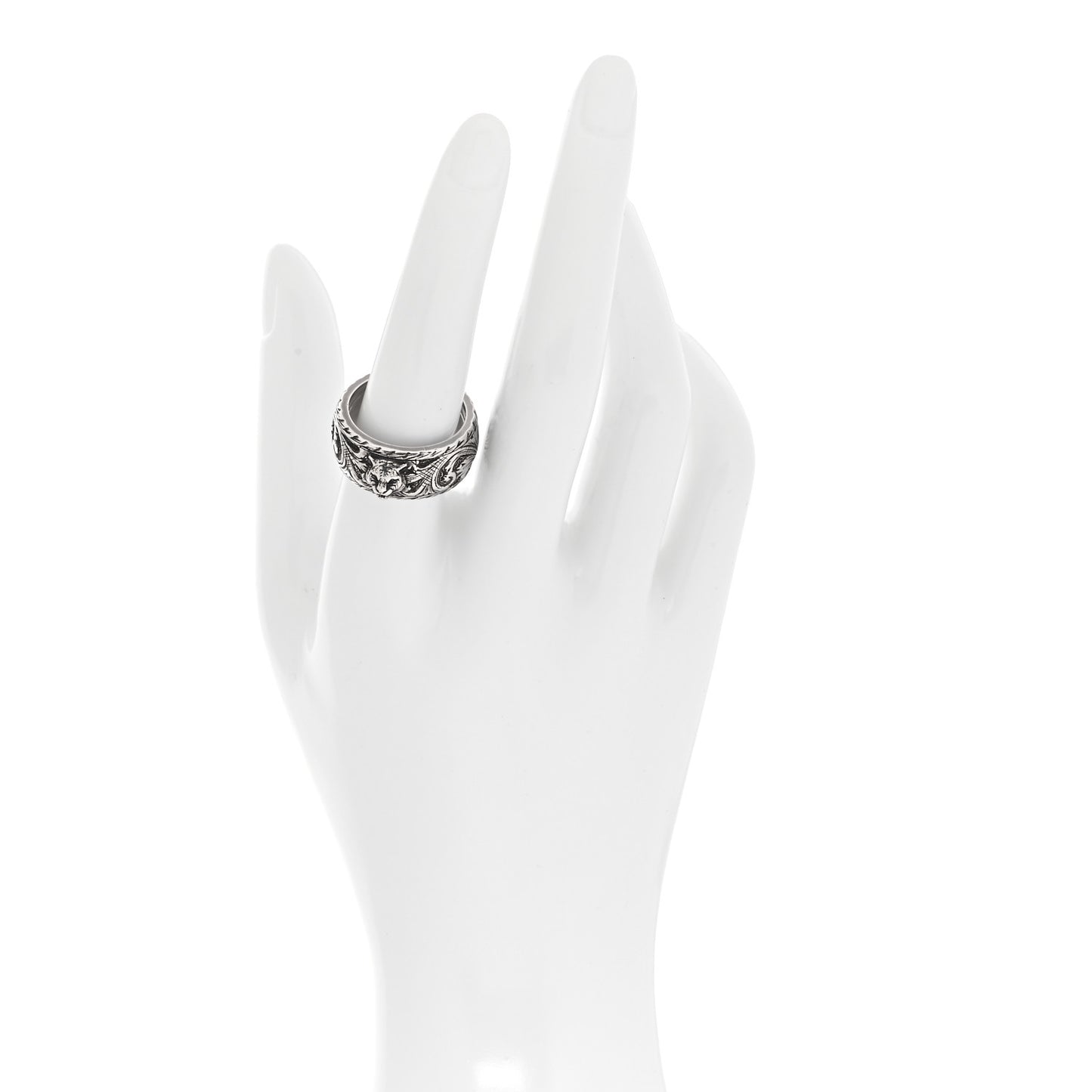 Sterling Silver Thin Feline Band Ring 57 8