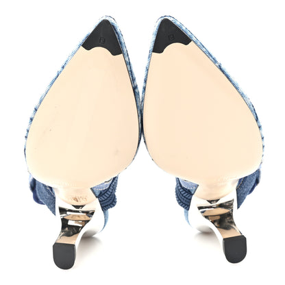 Fendi Fabric Jacquard FF Colibri 85mm Slingback Pumps 36 Blue 6 of 10