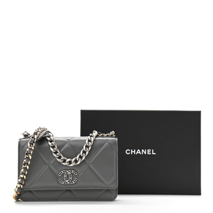 Chanel Lambskin Quilted Chanel 19 Wallet On Chain WOC Dark Grey 12 of 12
