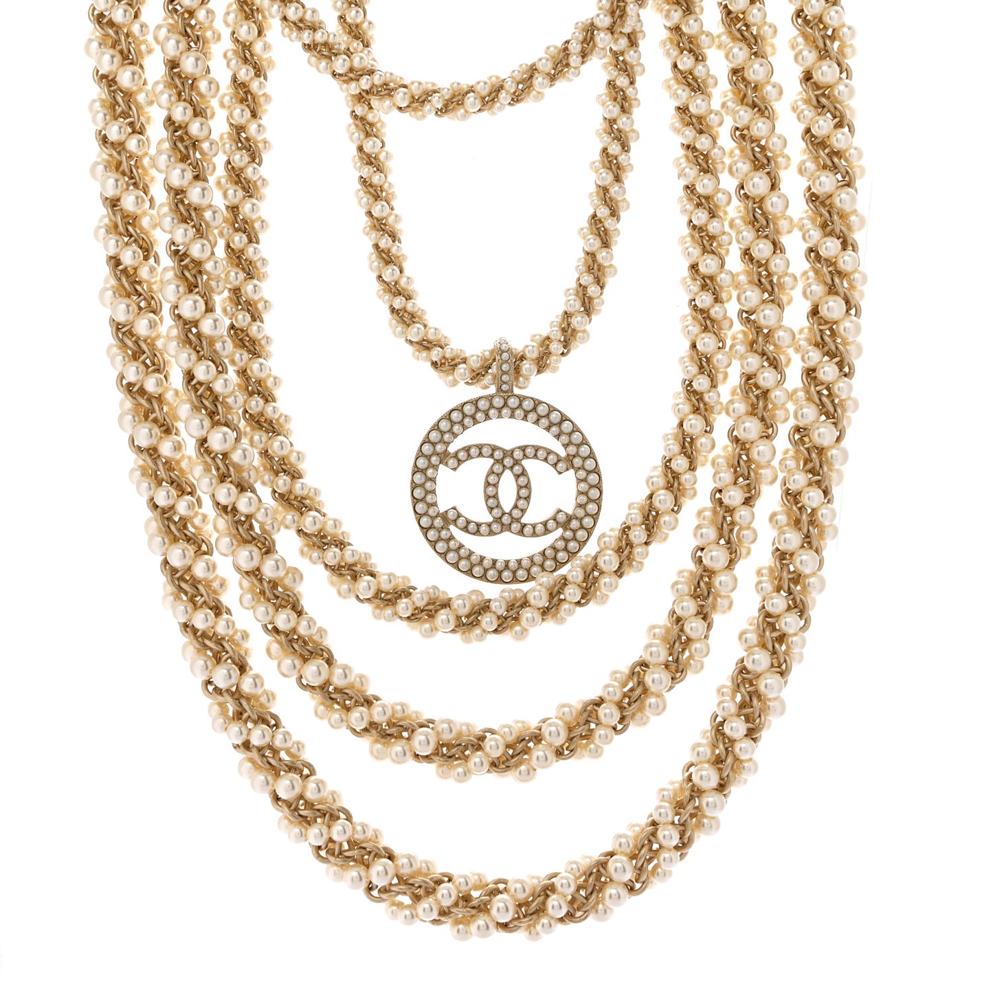 Pearl CC Long Multistrand Necklace Gold