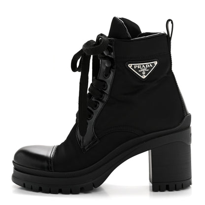 Prada Spazzolato Re-Nylon Metal Triangle Logo Lace Up 55mm Ankle Boots 36 Black 2 of 18
