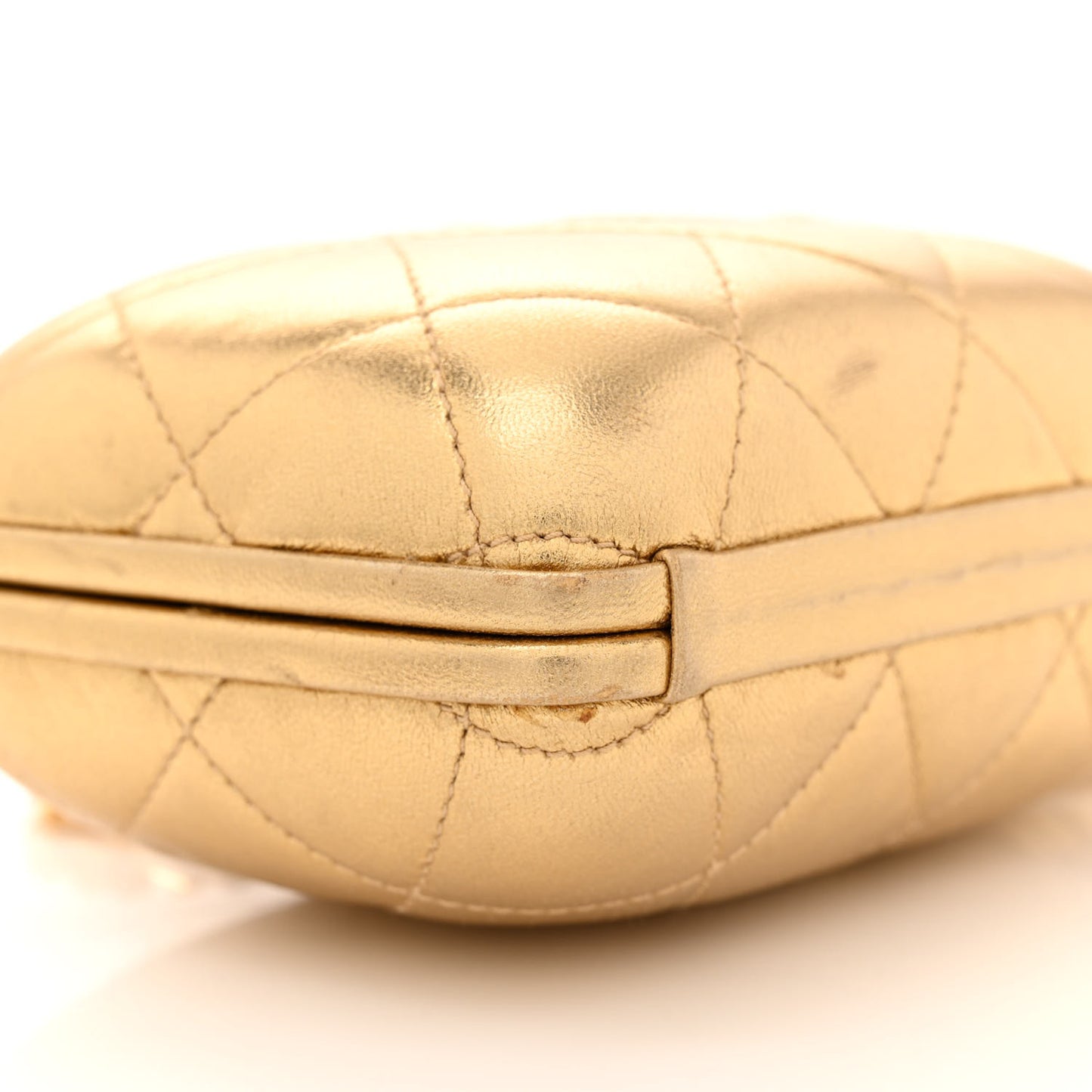 Metallic Lambskin Quilted CC Kiss Lock Evening Clutch Gold