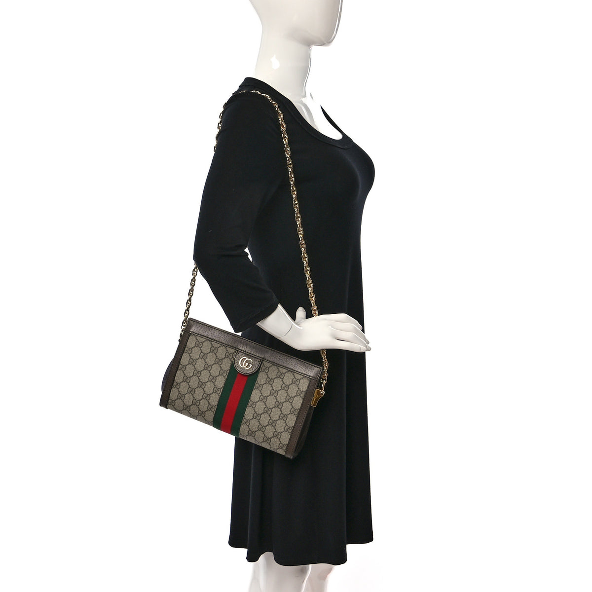 GG Supreme Monogram Web Small Ophidia Chain Shoulder Bag Brown