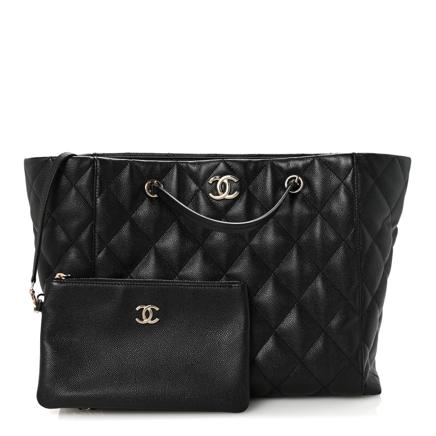 Caviar Quilted Large CC Shopping Tote Black