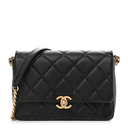 Chanel Shiny Caviar Quilted Small Chain Melody Flap Black 1 of 10