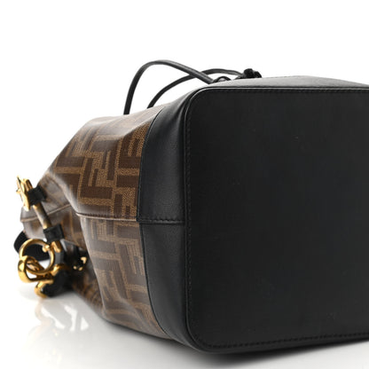 Fendi Glazed Fabric Vitello Grace F is Fendi FF 1974 Stamp Patch Grande Mon Tresor Bucket Bag Mogano Panna Black 12 of 16