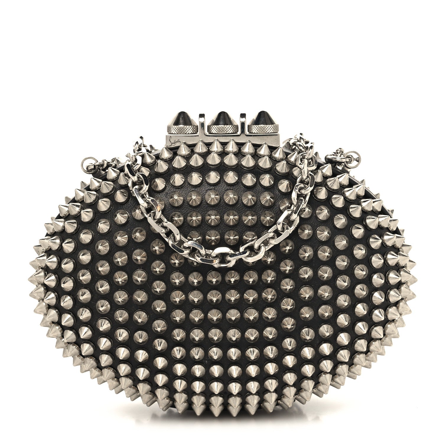 Christian Louboutin Metallic Suede Burma Strass Mina Chain Clutch Lichen 1 of 9