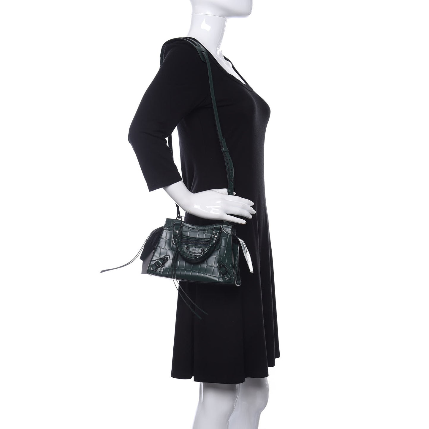 Semi Shiny Calfskin Crocodile Embossed Neo Classic Black Hardware Mini City Forest Green