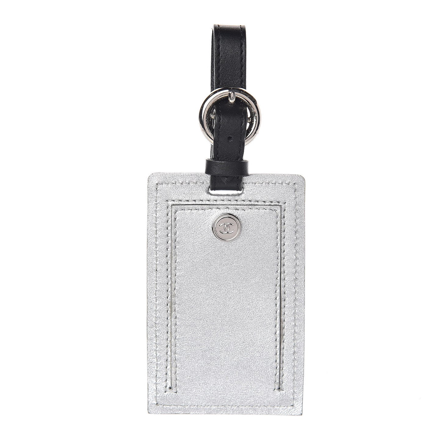 Metallic Calfskin Luggage Tag Silver Black