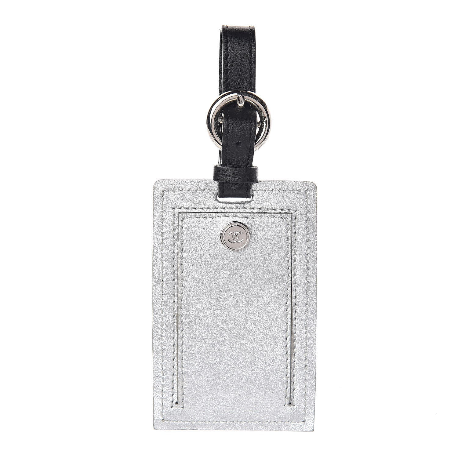 Chanel Metallic Calfskin Luggage Tag Silver Black 1 of 3