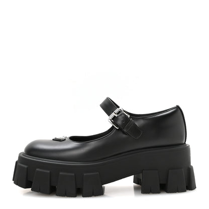 Prada Spazzolato Rois Metal Triangle Logo Monolith 55mm Mary Janes 35.5 Black 1 of 8