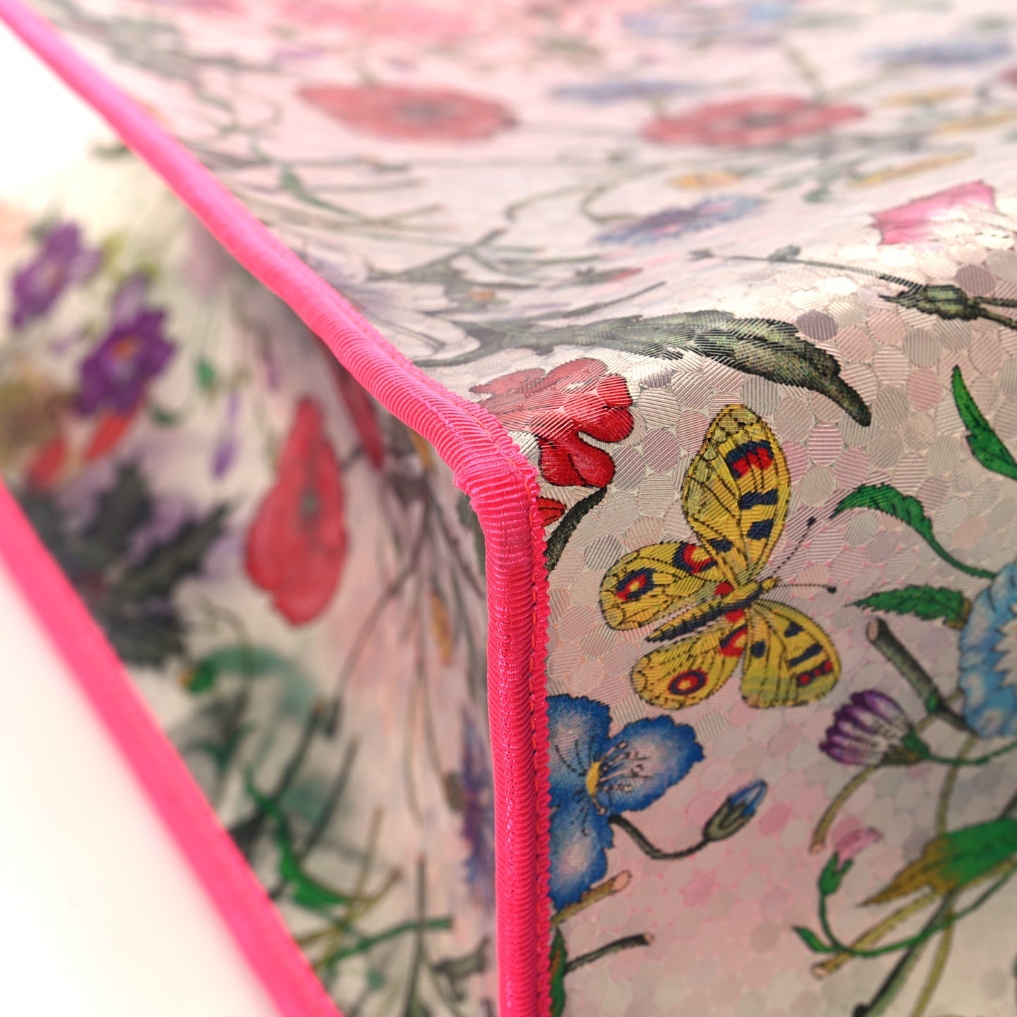 Calfskin Textured Vinyl Print Flora Tote Fluorescent Fuchsia