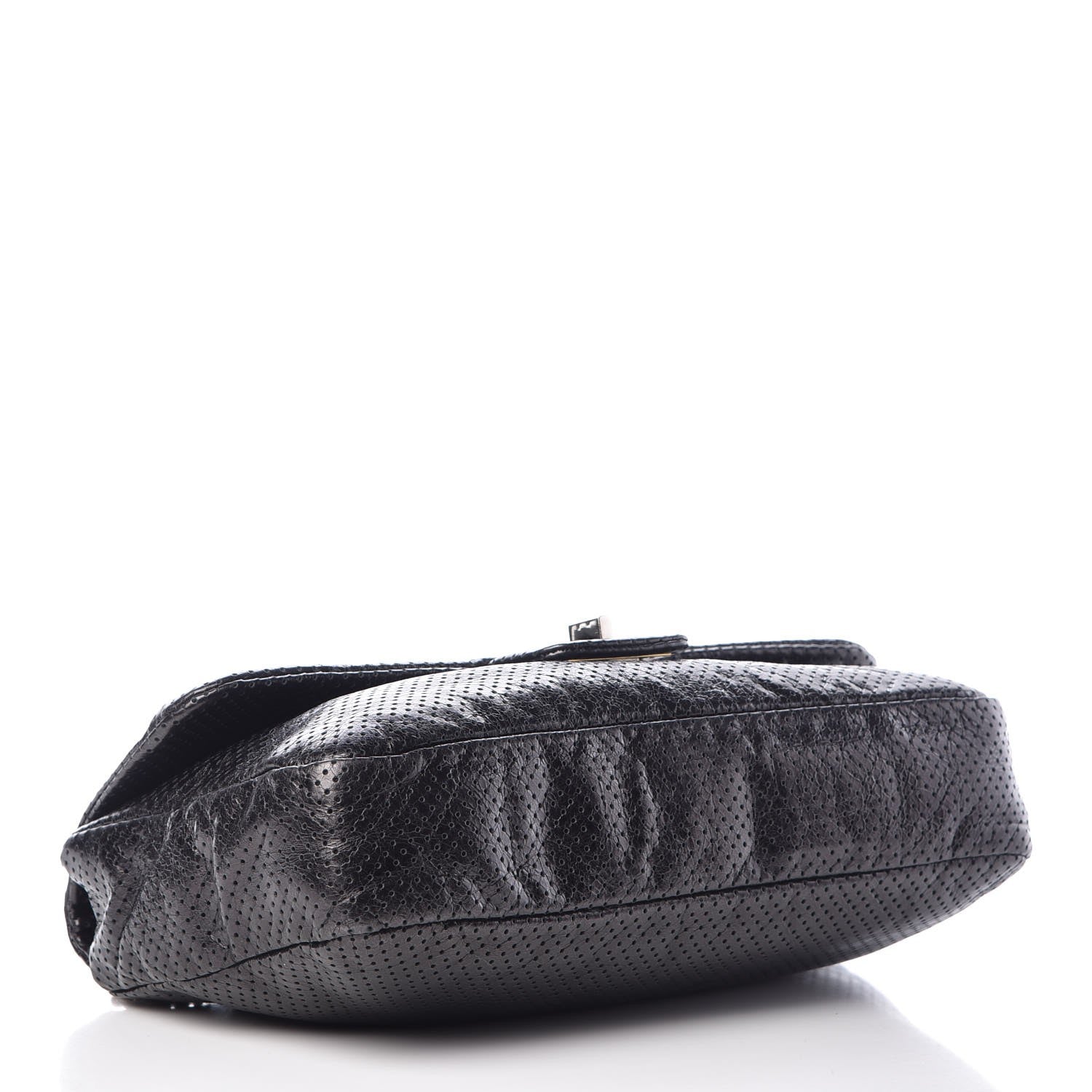 Chanel Metallic Crackled Calfskin Large Perforated Drill Flap Black 4 of 7