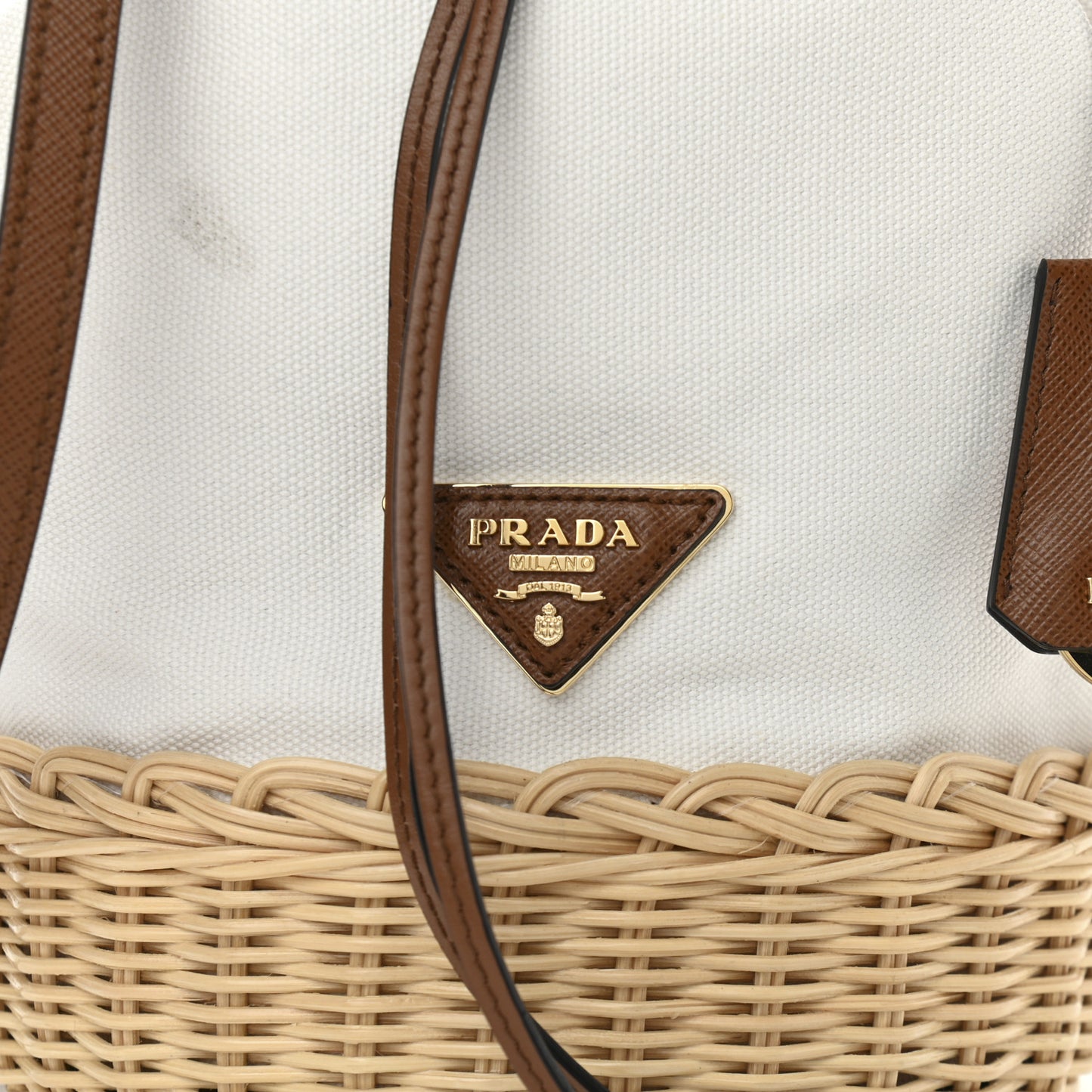 Wicker Canvas Bucket Bag Naturale