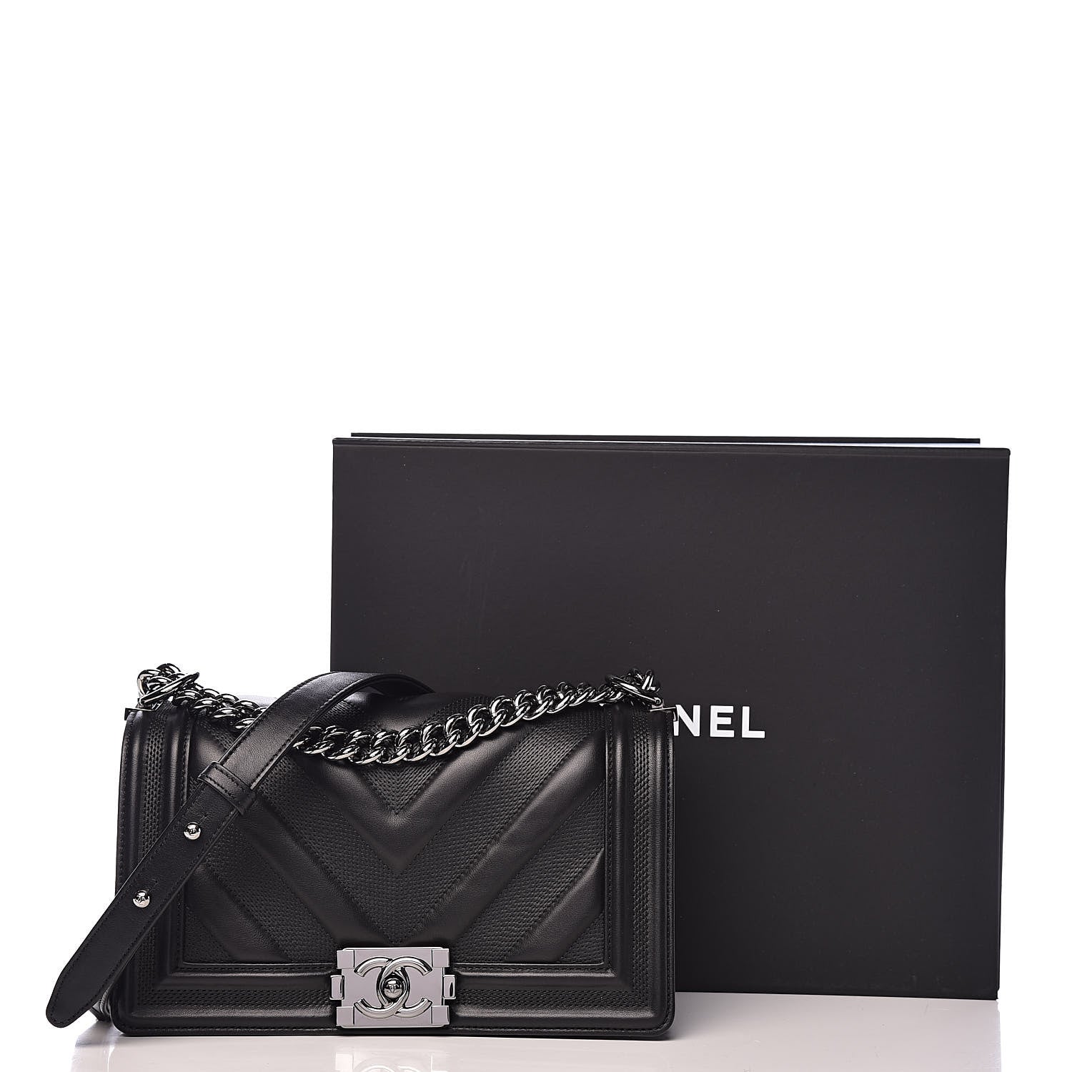 Chanel Calfskin Chevron Medium Boy Flap Black 11 of 11
