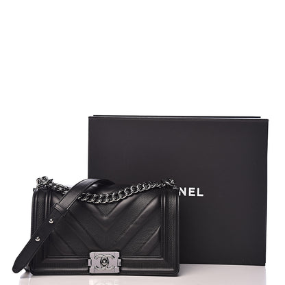 Chanel Calfskin Chevron Medium Boy Flap Black 11 of 11