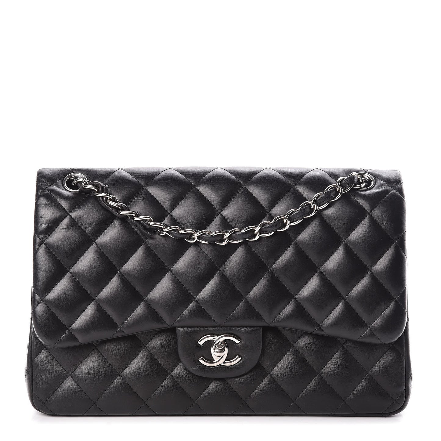 Lambskin Quilted Jumbo Double Flap Black