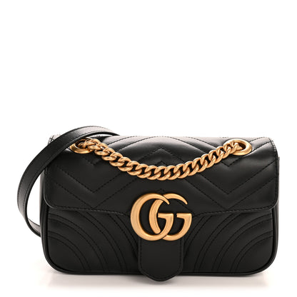 Gucci Calfskin Matelasse Mini GG Marmont Shoulder Bag Black 1 of 14