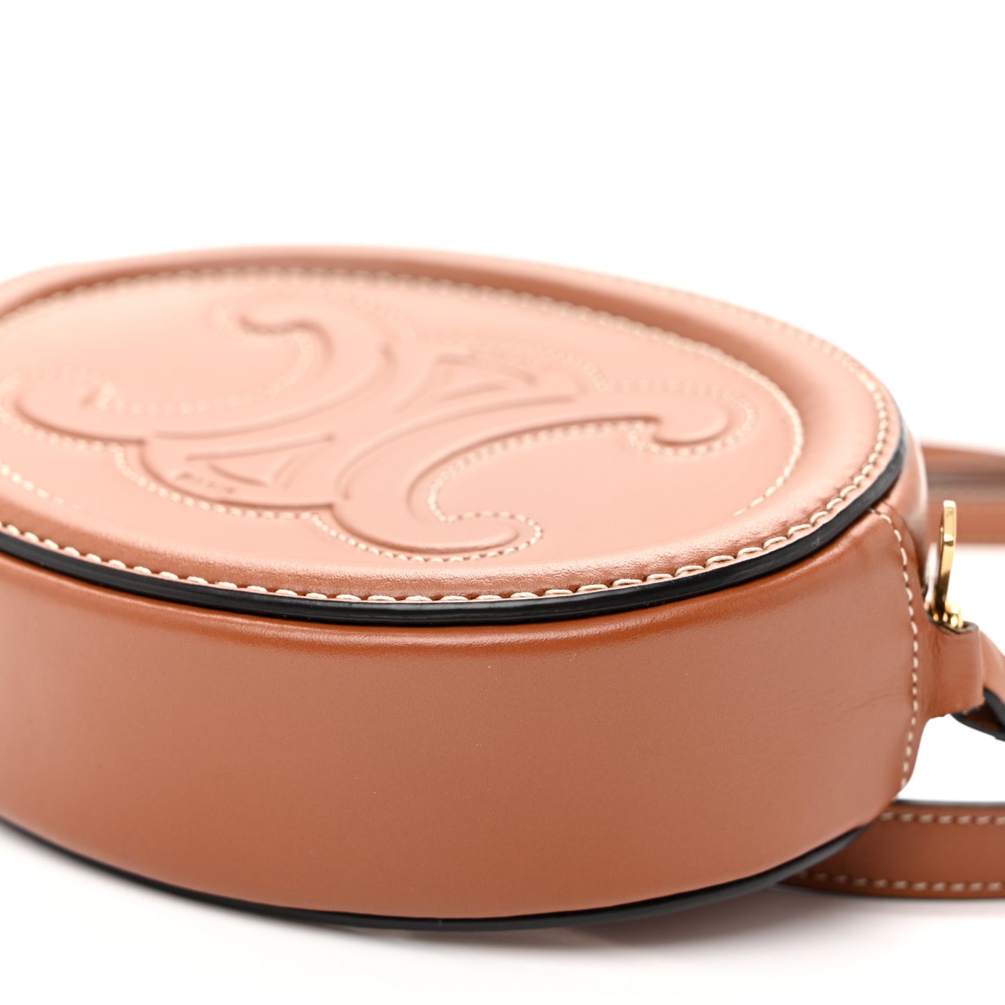 Smooth Calfskin Cuir Small Triomphe Oval Crossbody Purse Tan
