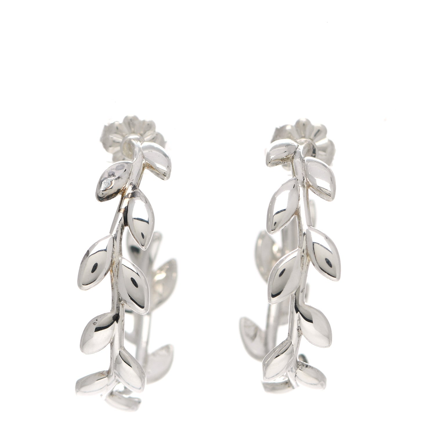 Tiffany Sterling Silver Paloma Picasso Olive Leaf Hoop Earrings 1 of 4