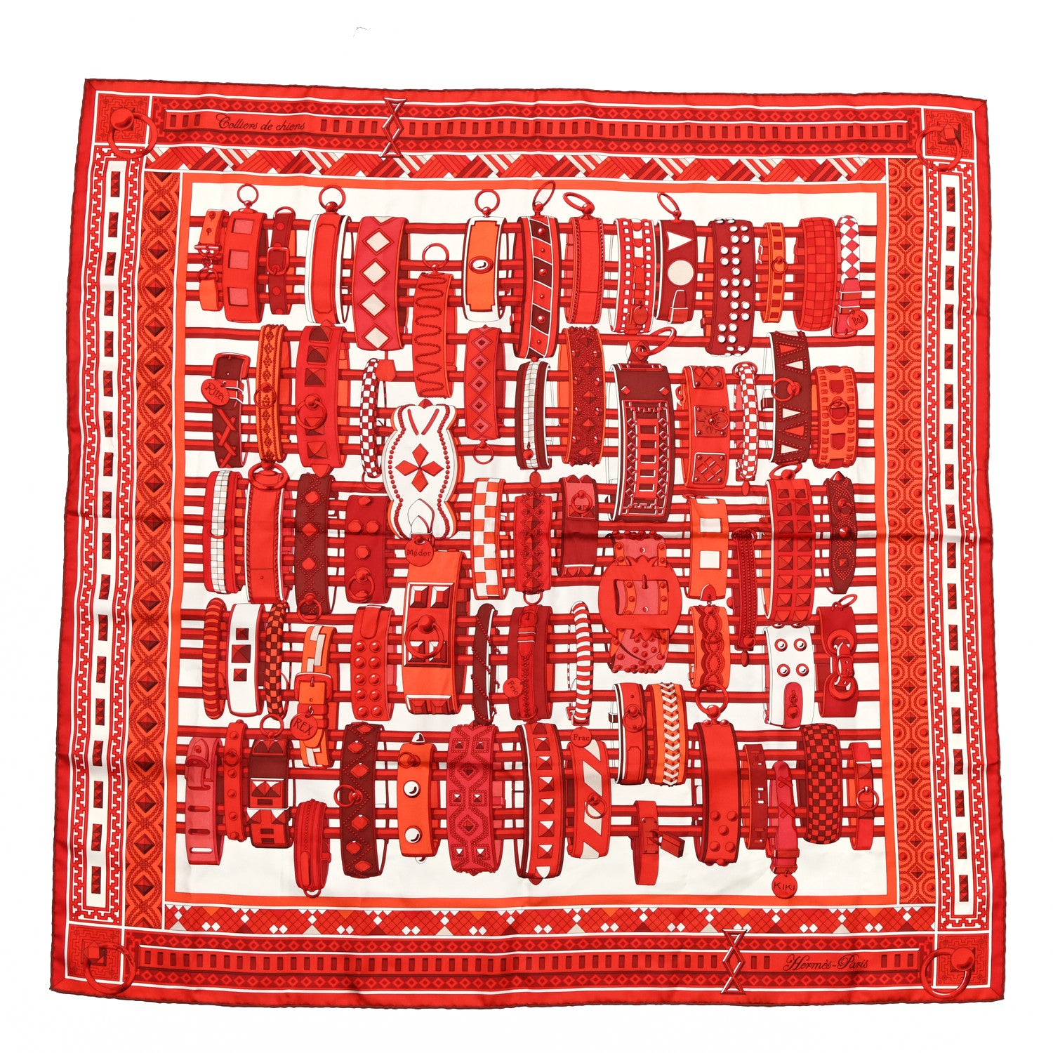 Hermes Silk Colliers de Chiens Scarf 90 Rouge Blanc Bordeaux 1 of 5