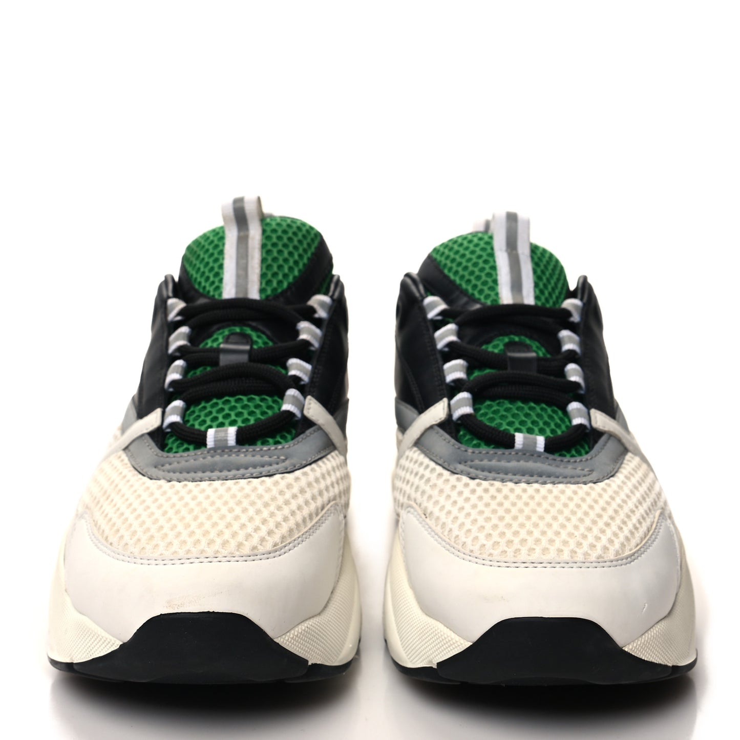 Technical Mesh Calfskin Mens B22 Sneakers 44 Green Black White