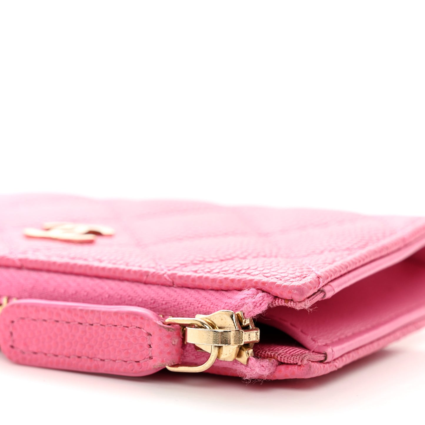 Caviar Quilted Zipped Key Holder Case Pink