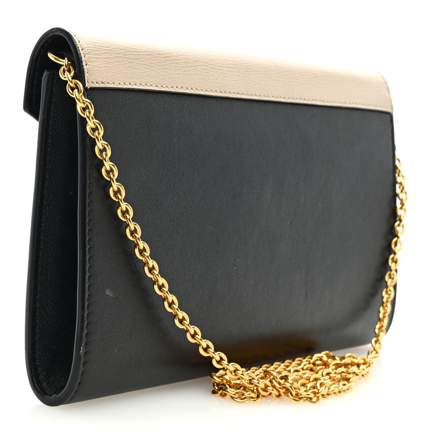 Smooth Calfskin Tri-Color Clutch on a Chain Taupe