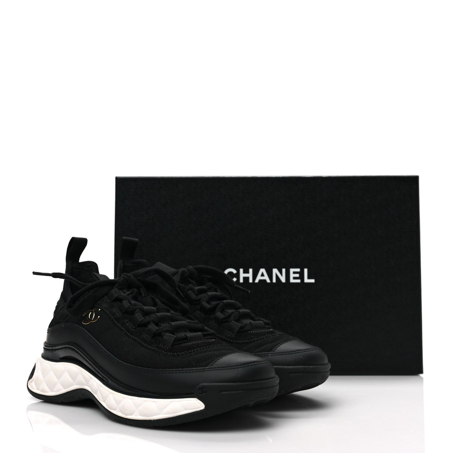 Velvet Calfskin Mixed Fibers CC Sneakers 37 Black