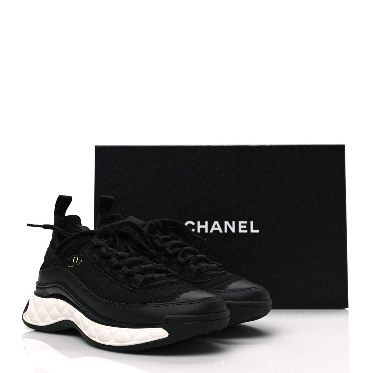 Chanel Velvet Calfskin Mixed Fibers CC Sneakers 37 Black 9 of 9