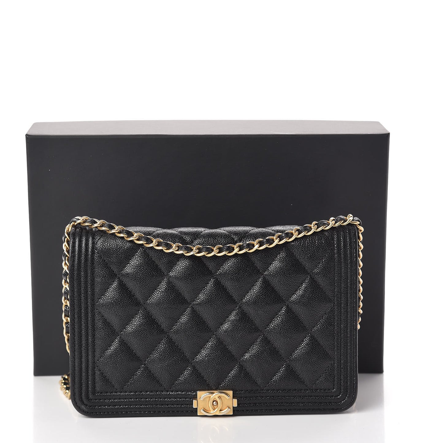 Caviar Quilted Boy Wallet On Chain WOC Black