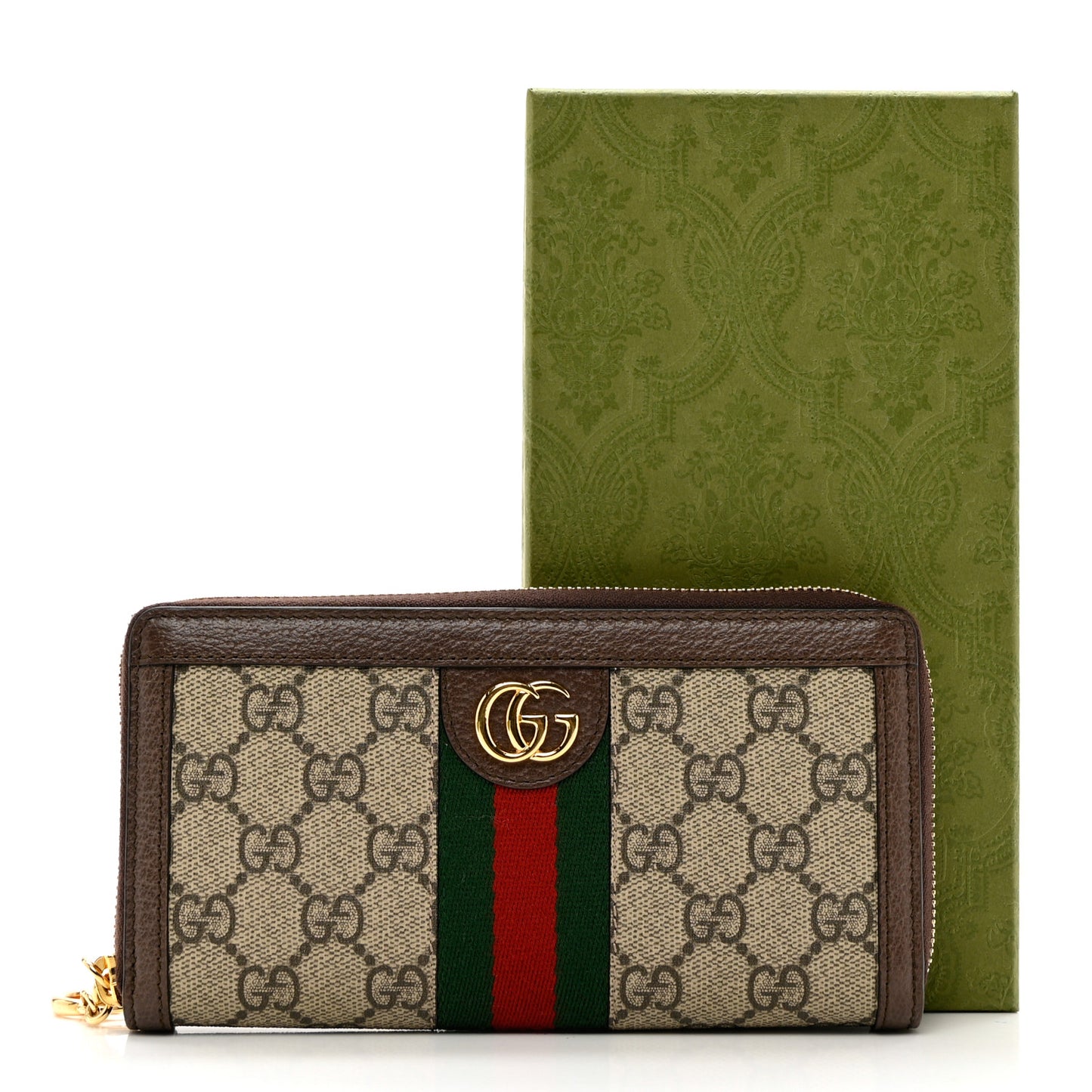 GG Supreme Monogram Web Ophidia Zip Around Wallet Brown