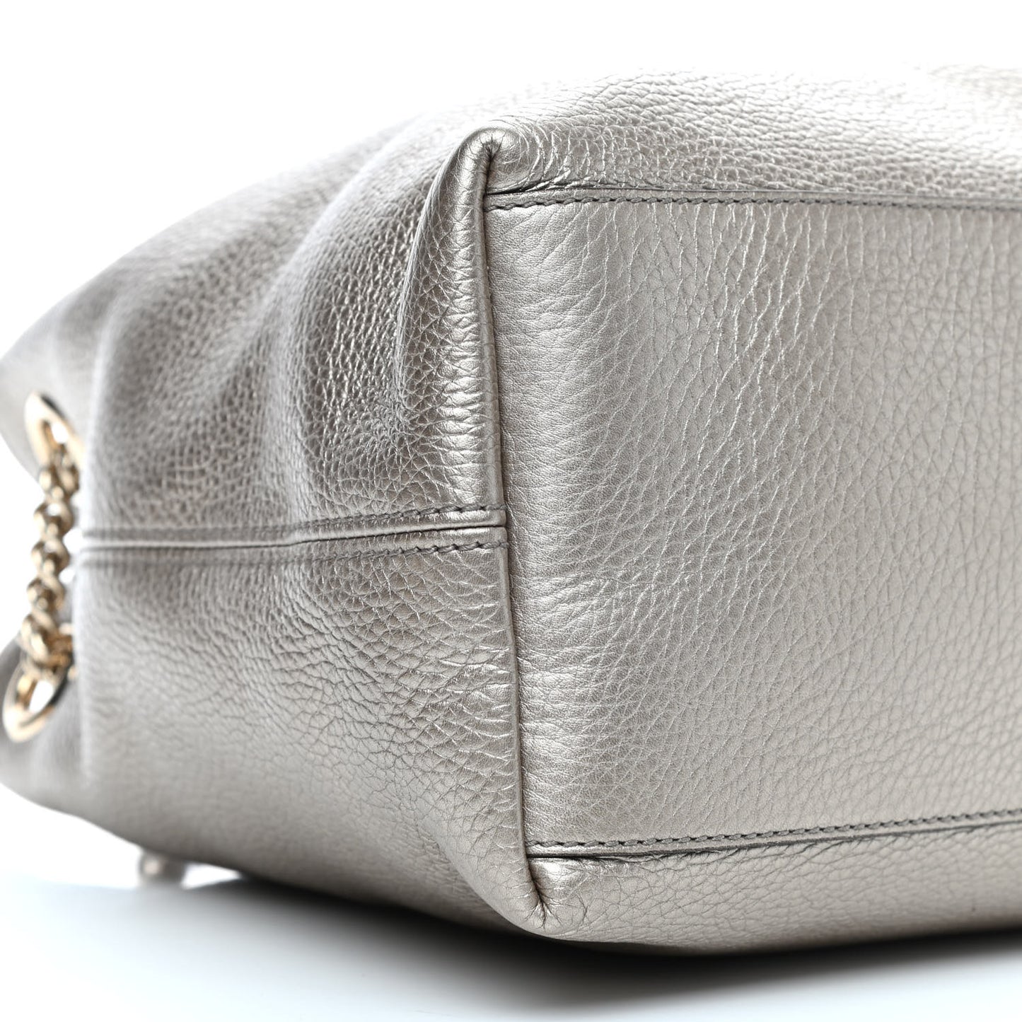 Metallic Pebbled Calfskin Medium Soho Chain Shoulder Bag Golden Beige