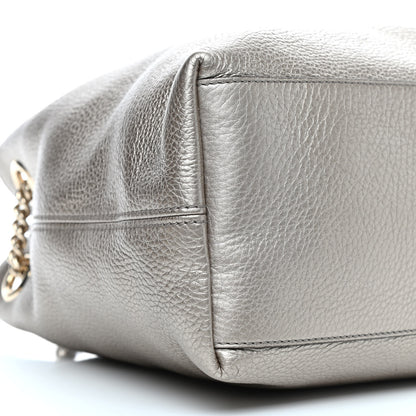Gucci Metallic Pebbled Calfskin Medium Soho Chain Shoulder Bag Golden Beige 8 of 9