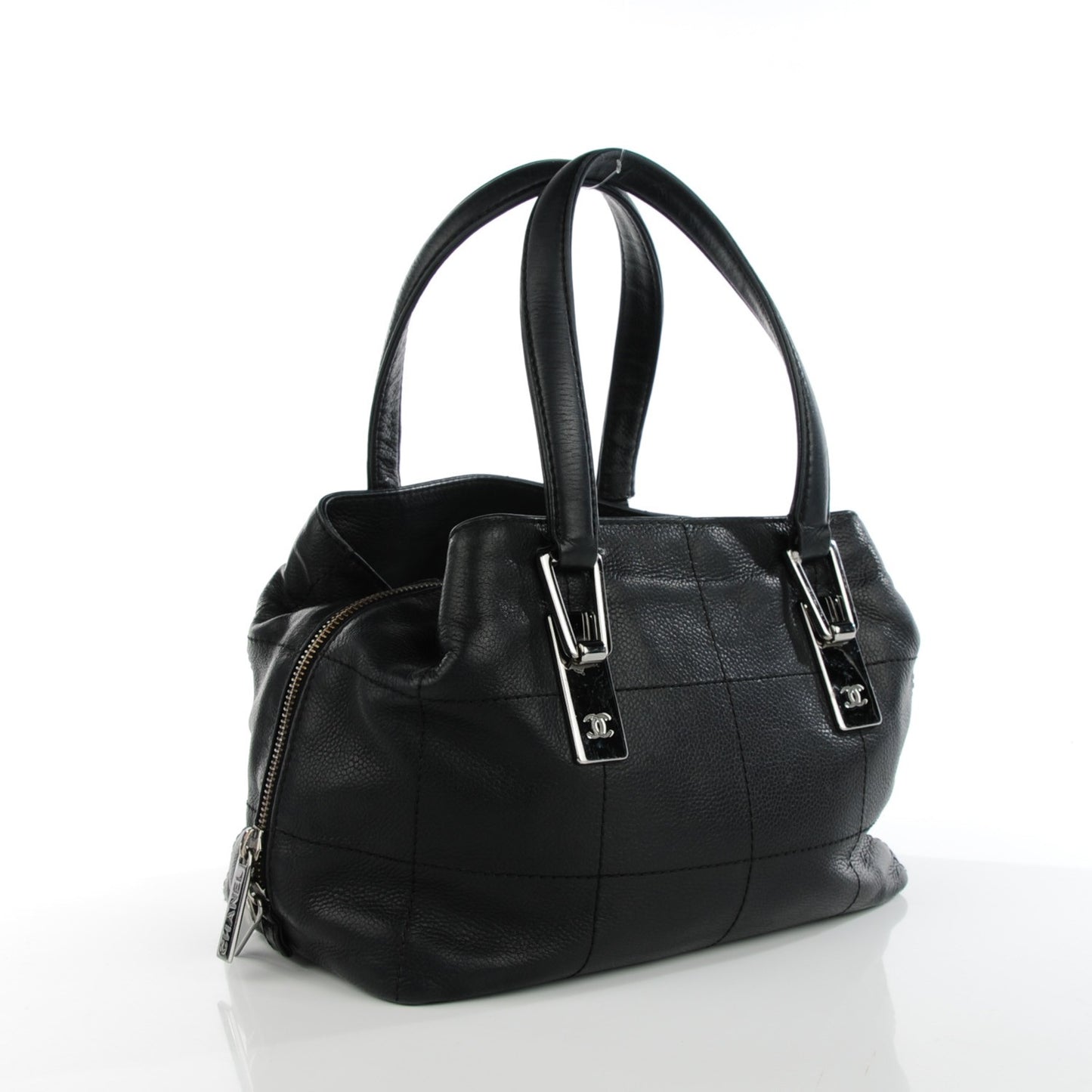 Caviar Square Stitched Medium Tote Black