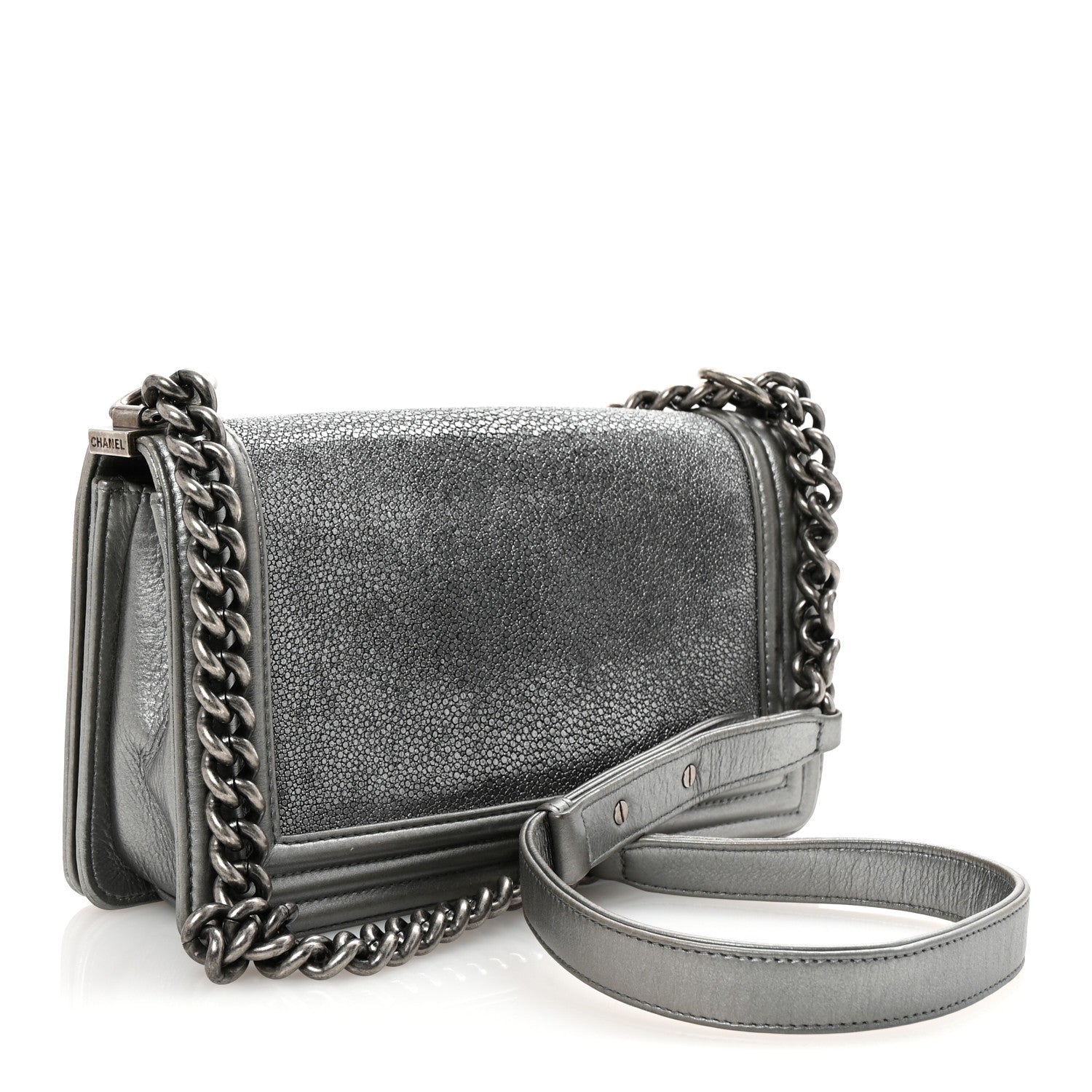 Chanel Metallic Galuchat Stingray Medium Boy Flap Silver 3 of 10