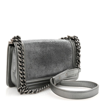 Chanel Metallic Galuchat Stingray Medium Boy Flap Silver 3 of 10