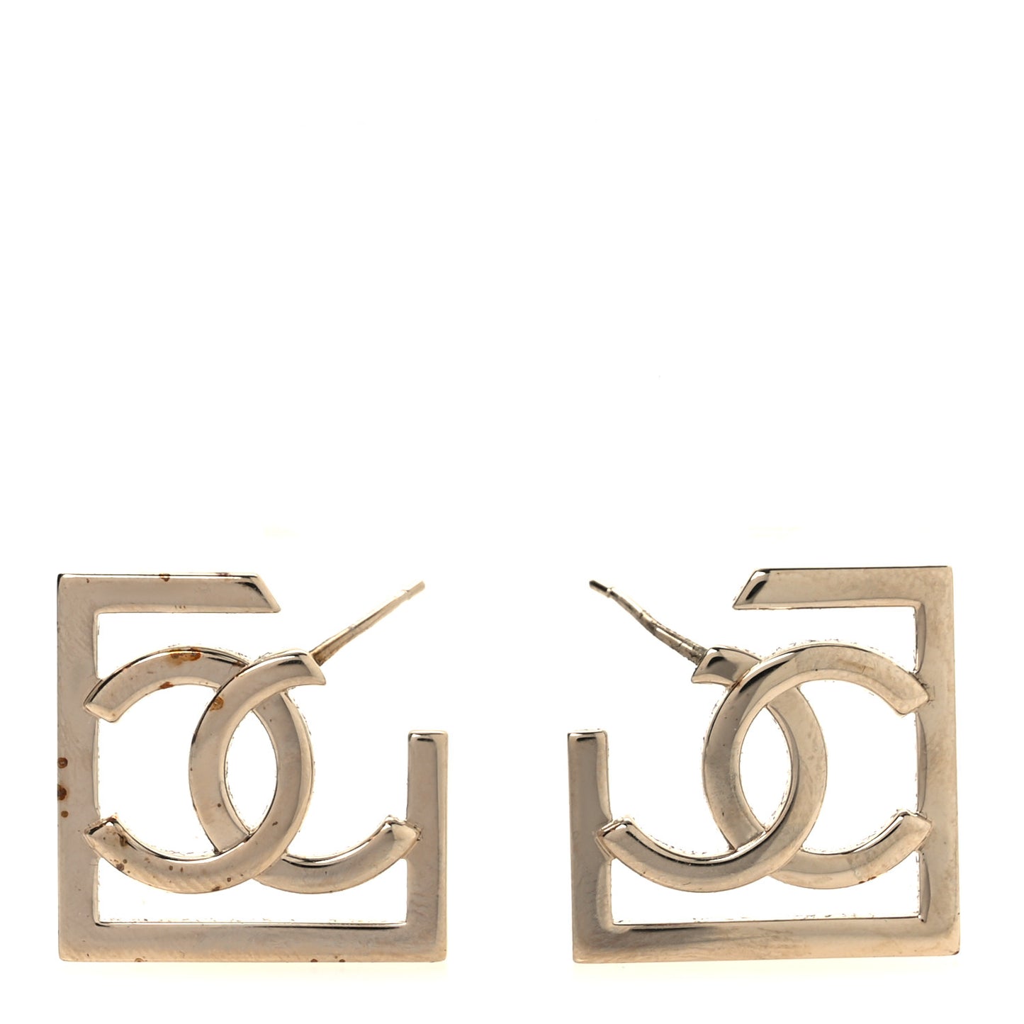 Metal Square Cutout CC Hoop Earrings Gold