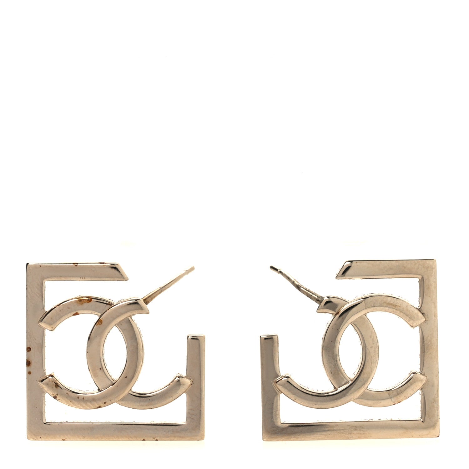 Chanel Metal Square Cutout CC Hoop Earrings Gold 1 of 5