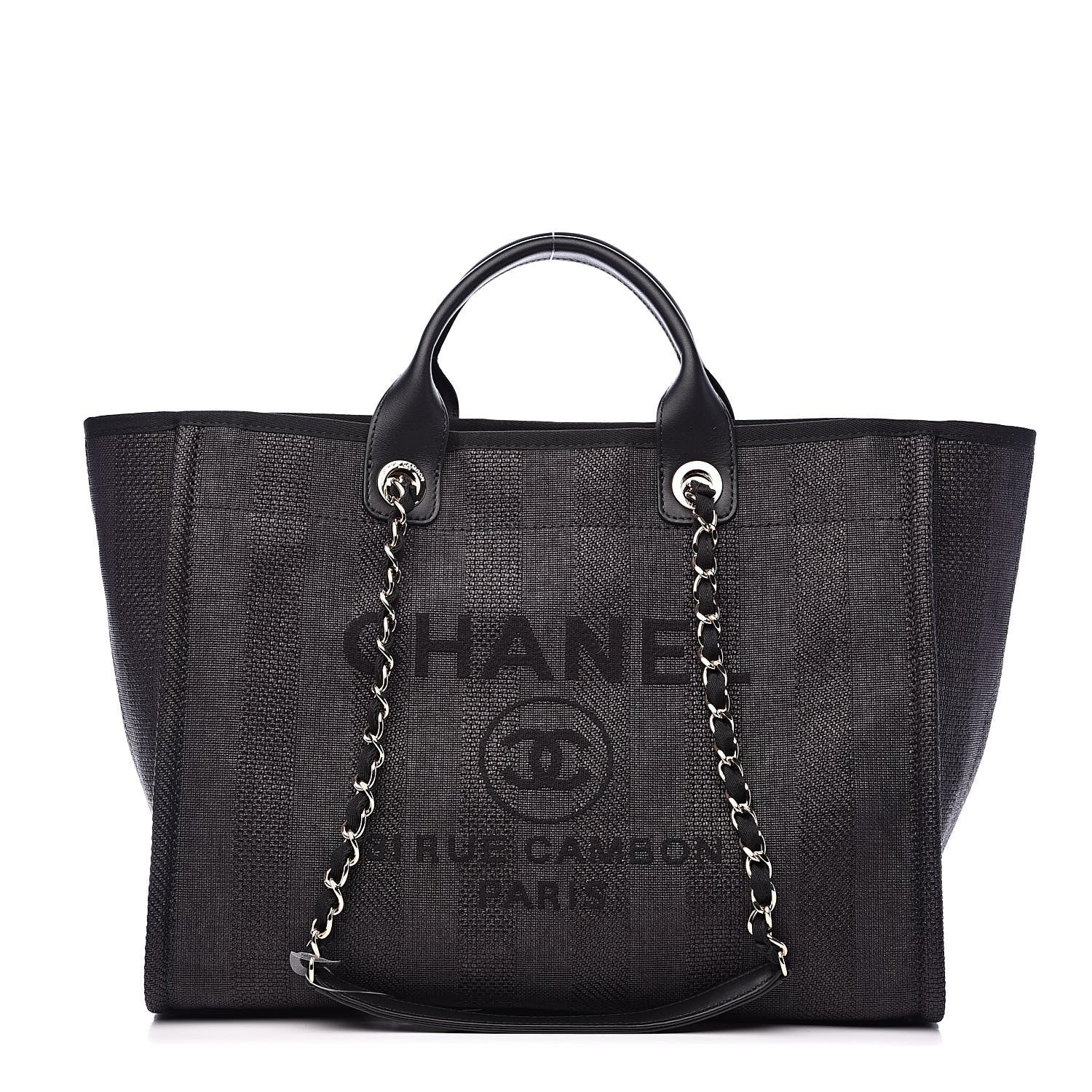 Chanel Straw Raffia Calfskin Striped Large Deauville Tote Black 1 of 9