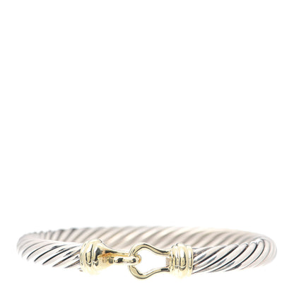 David Yurman Sterling Silver 18K Yellow Gold 7mm Cable Buckle Bracelet 1 of 5