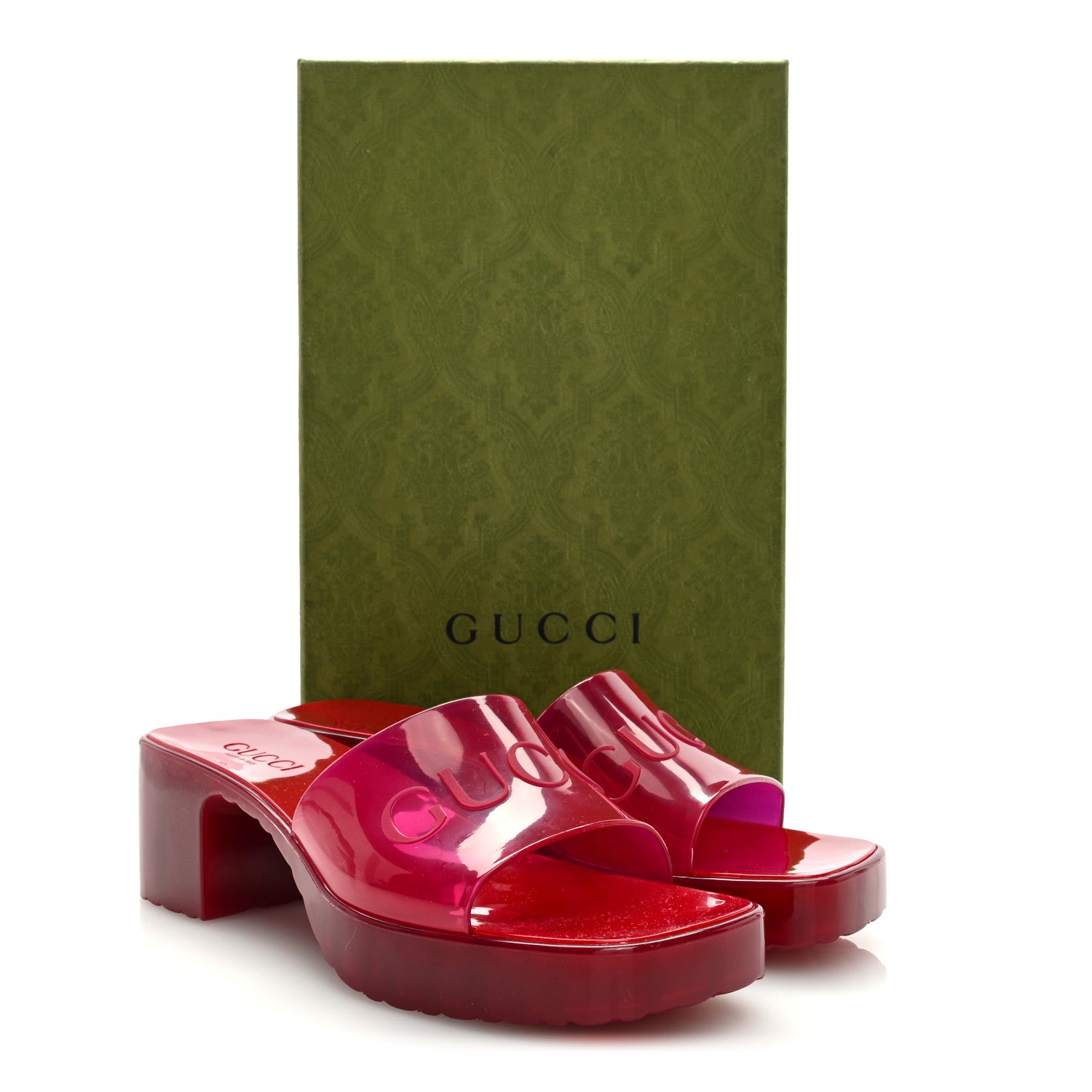 Gucci Rubber Gucci Logo Womens Platform 20/60mm Slide Sandals 37 Hibiscus Red 8 of 8