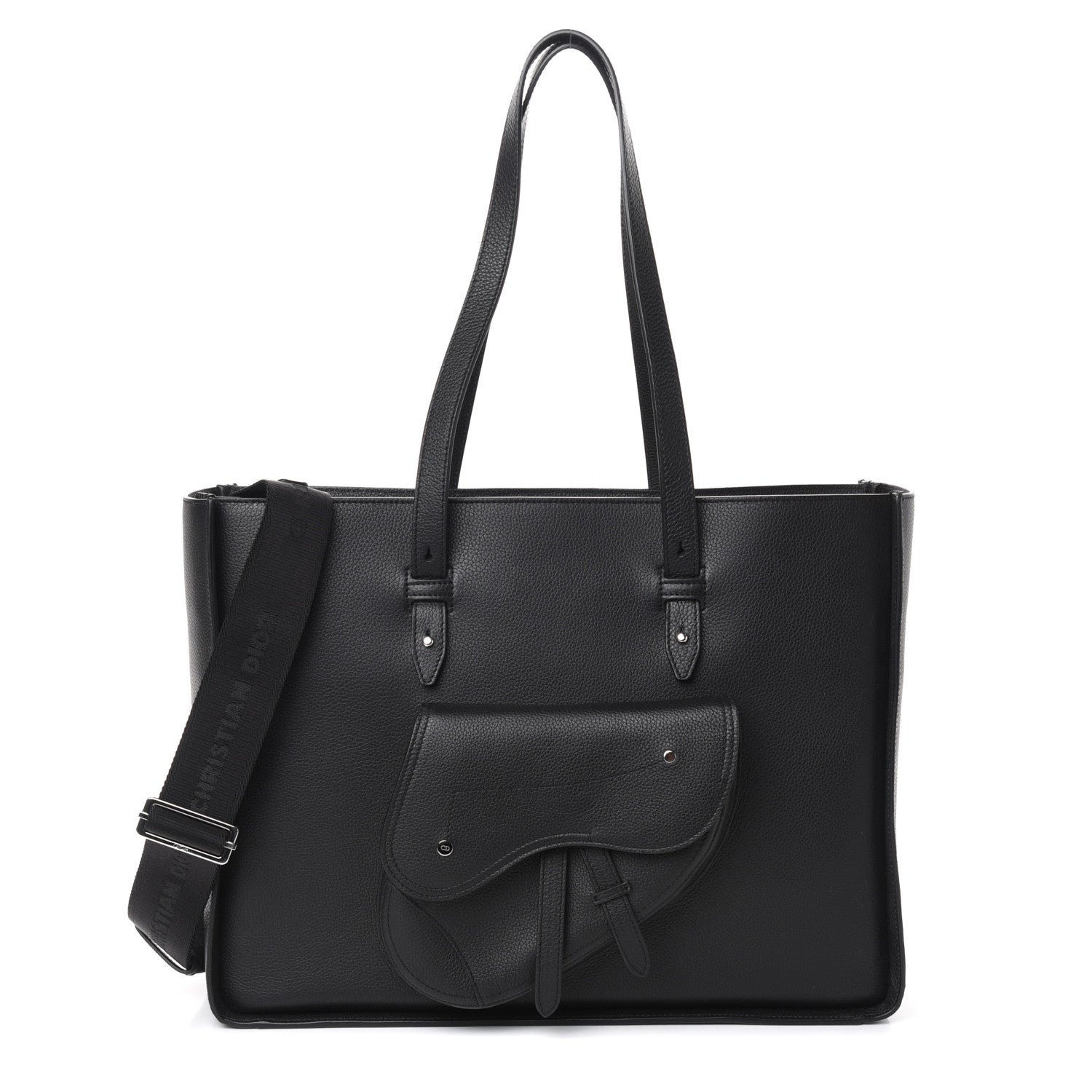 Christian Dior Grained Calfskin Saddle Tote Black 1 of 9
