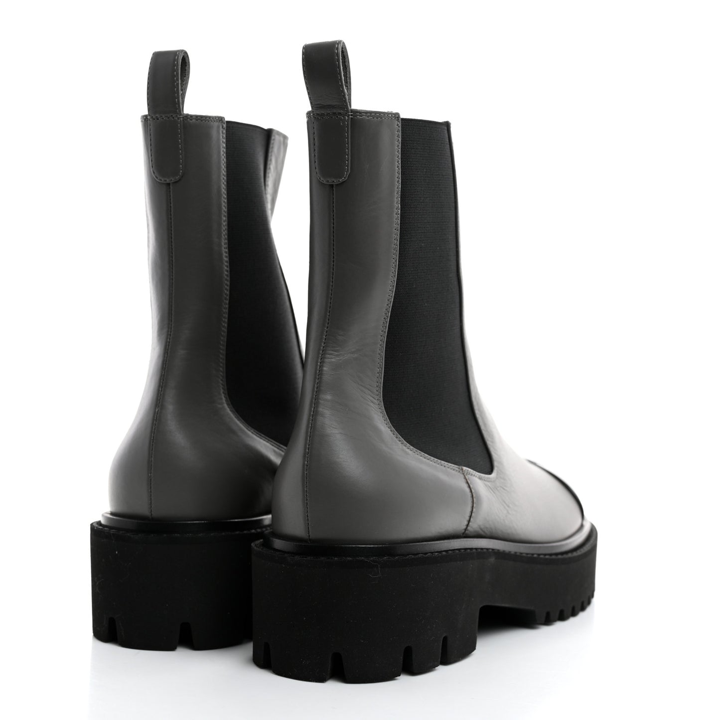 Crumpled Calfskin Patent Cap Toe Short Boots 39 Dark Grey Black