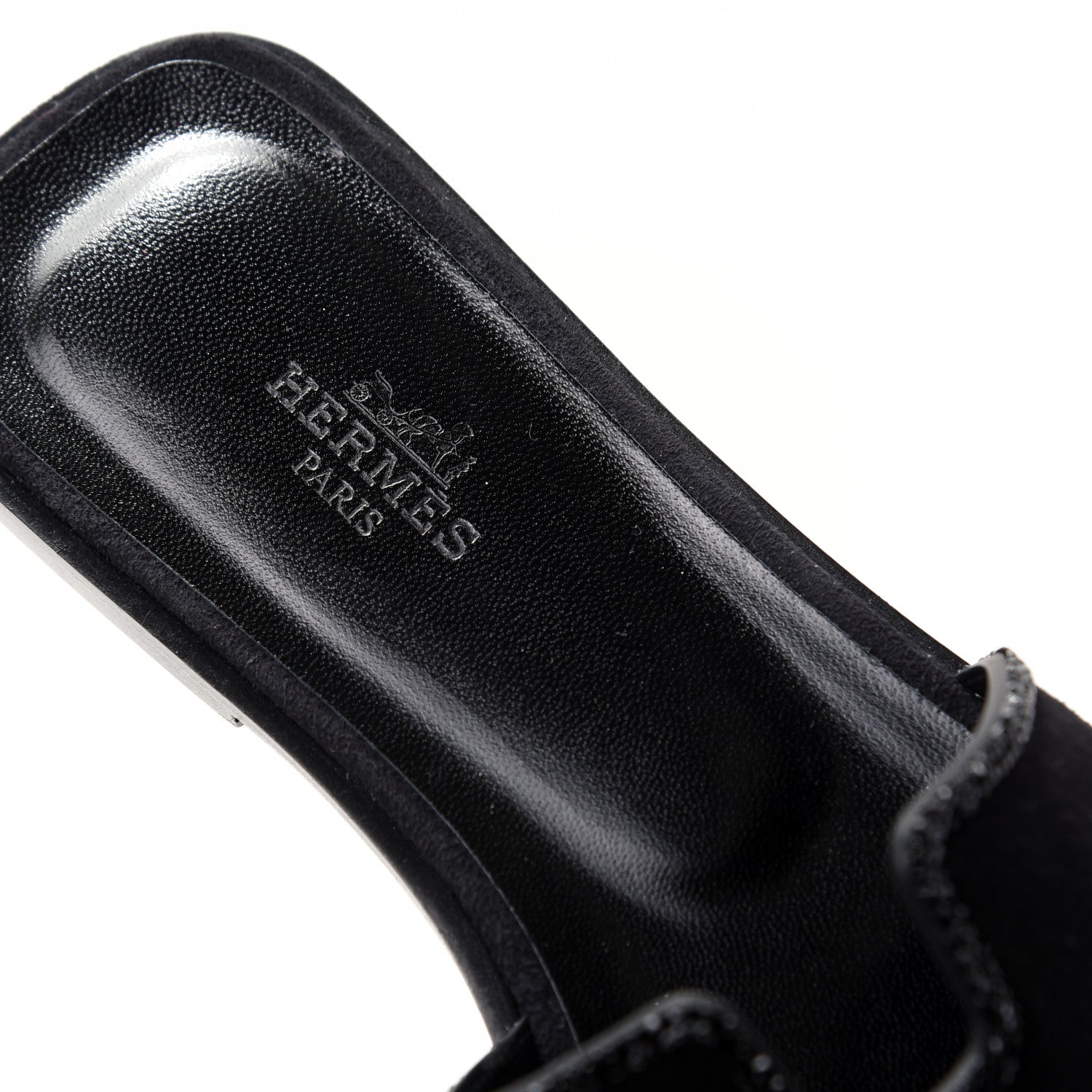 Hermes Suede Goatskin Crystal Oran Sandals 37 Black 8 of 11