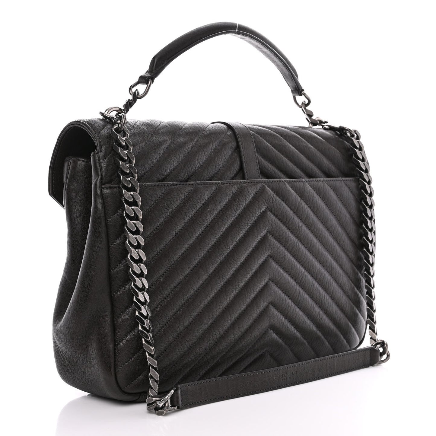 Sheepskin Matelasse Chevron Monogram Large College Satchel Black Tulip