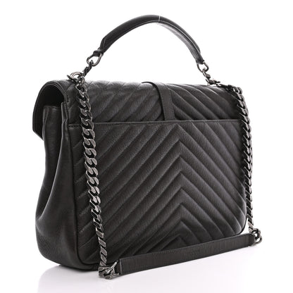 Saint Laurent Sheepskin Matelasse Chevron Monogram Large College Satchel Black Tulip 3 of 12