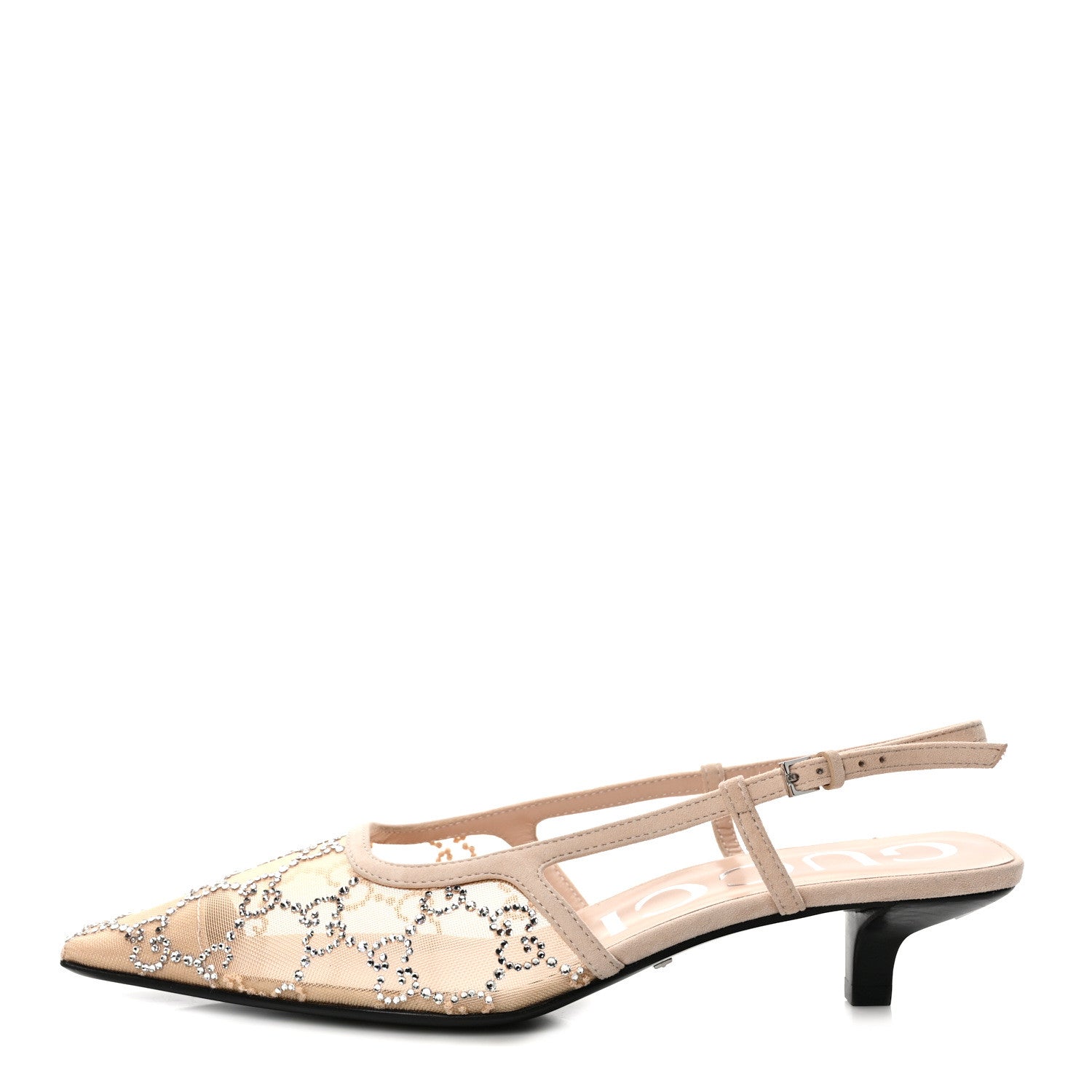 Gucci Tela Retino Kid Scamosciato Crystal GG Monogram Square G 35mm Slingback Pumps 37 Light Powder Skin Rose 1 of 9